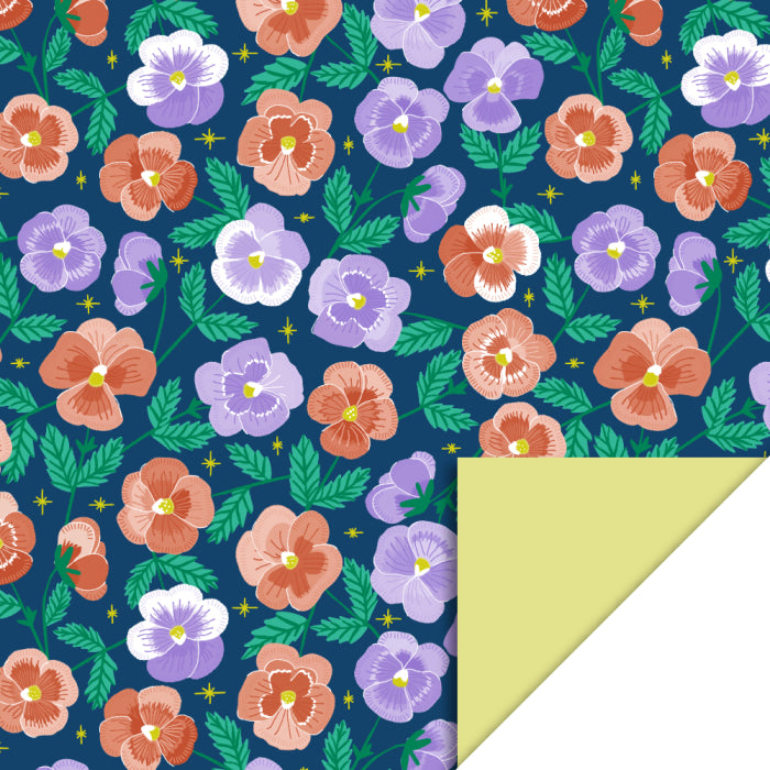 Inpakpapier geel met viooltjes