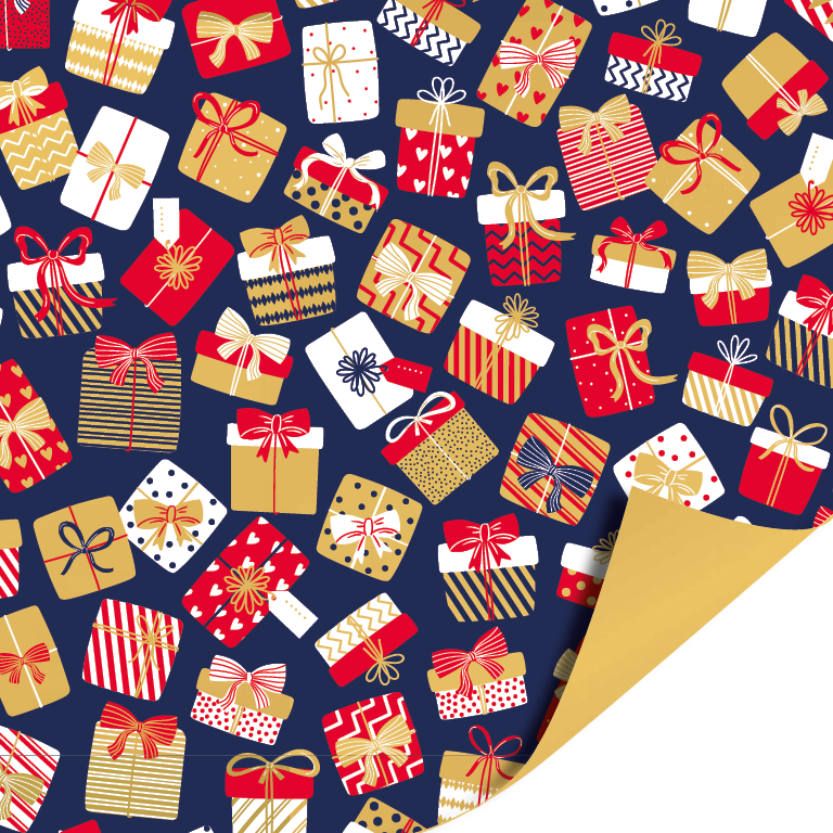 Inpakpapier Sint donkerblauw met cadeautjes