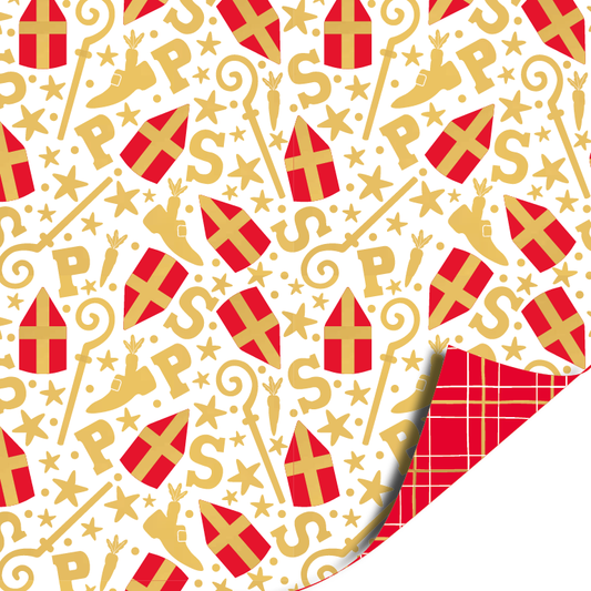 Inpakpapier Sint wit met mijters
