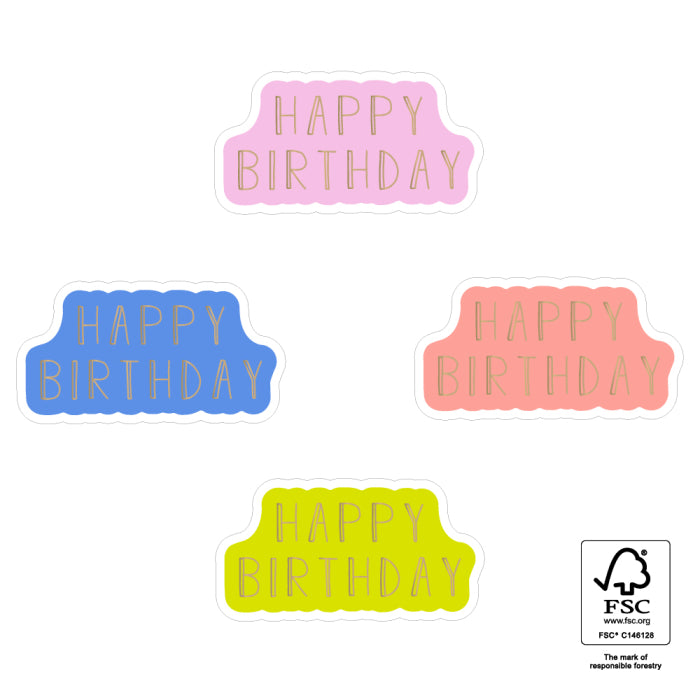 Sticker happy birthday goud