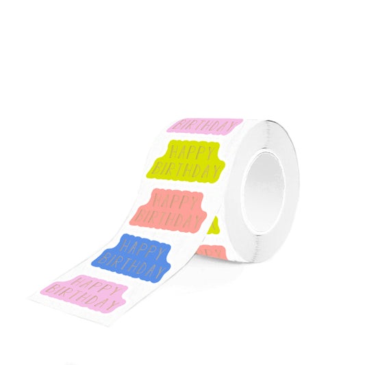 Sticker happy birthday goud