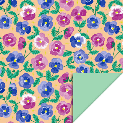 Inpakpapier mint met viooltjes