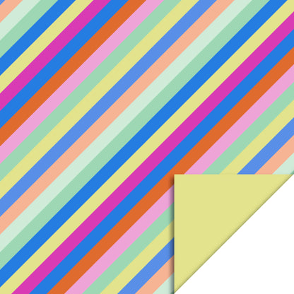 Inpakpapier geel met veelkleurige strepen