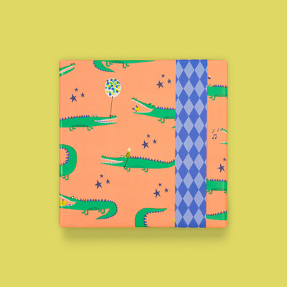 Inpakpapier ruitjes blauw met krokodillen
