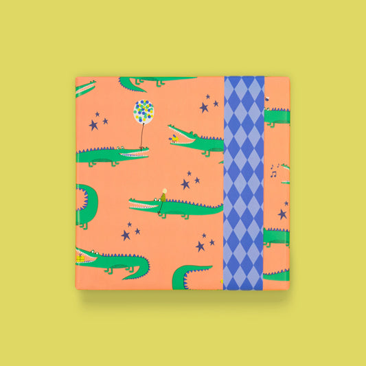 Inpakpapier ruitjes blauw met krokodillen