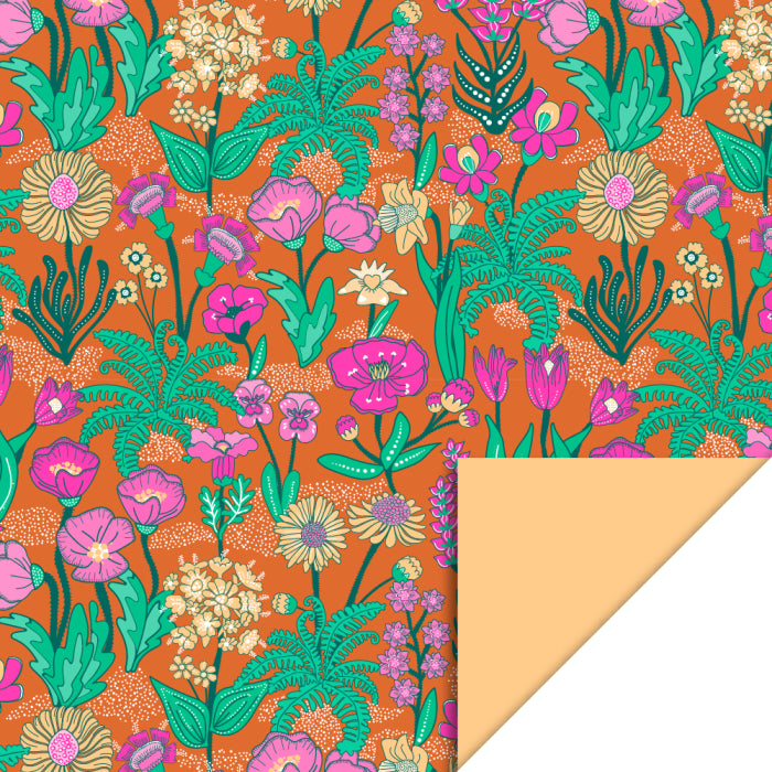 Inpakpapier perzik met vintage bloemen fluor
