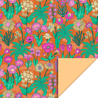 Inpakpapier perzik met vintage bloemen fluor