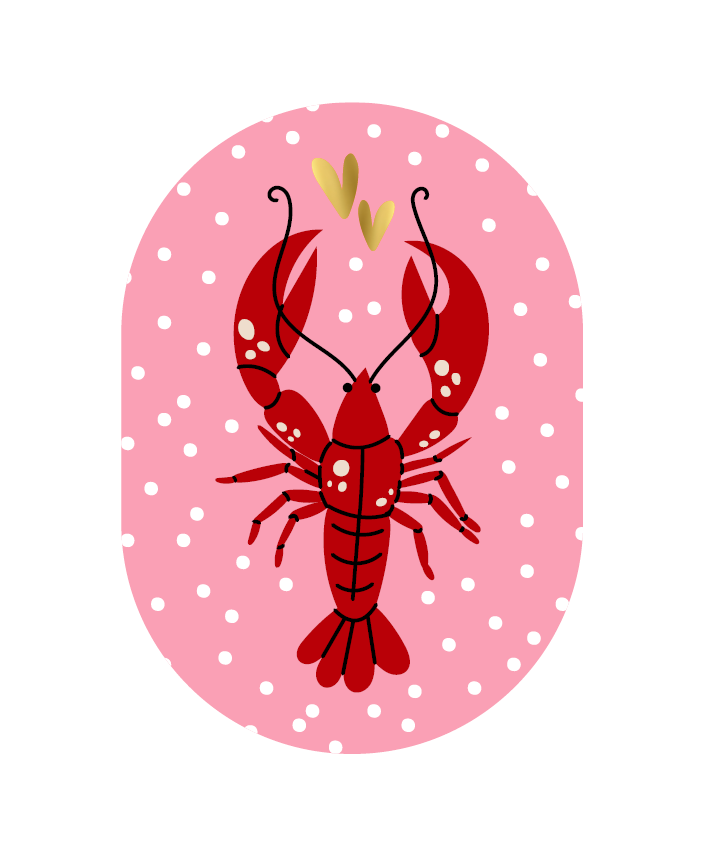 Wenskaart - Kreeft met hartjes