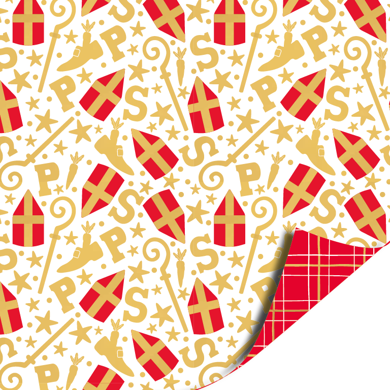Inpakpapier Sint wit met mijters